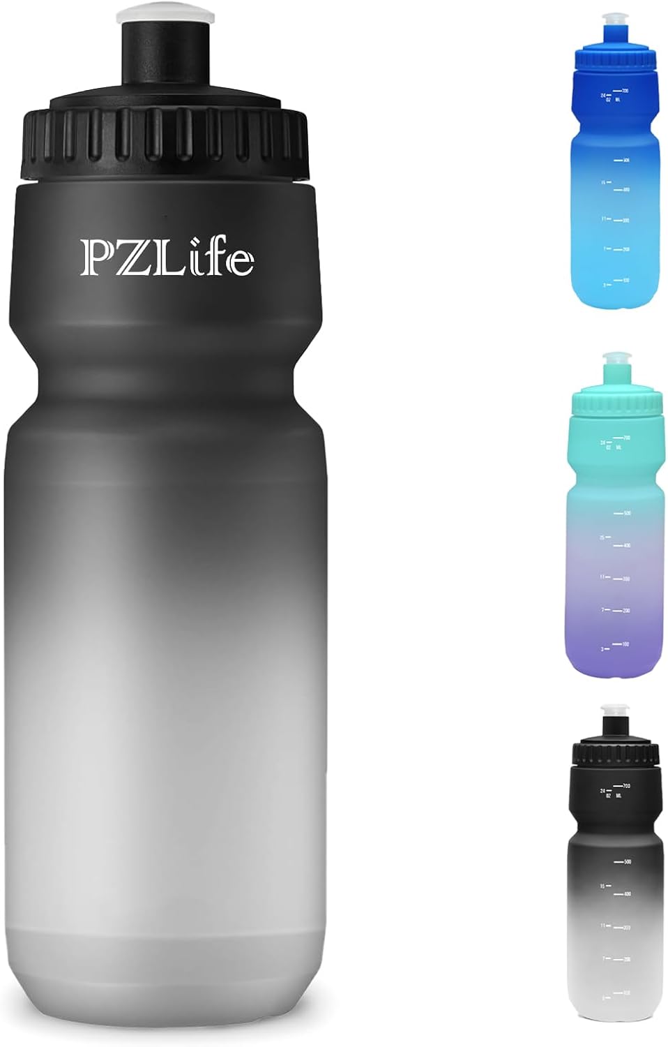 24 oz Bike Water Bottle, Easy Squeeze Cycling & Sports Bottle, BPA Free, Leak Proof with Pull Top Lid, Capacity Scale, for Bicycle, Gym, Running