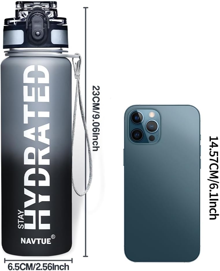 Water Bottle, 16OZ/ 500ML Sports Water Bottles with Time Marker Wide Mouth, Motivational and Leakproof Drink Bottle, BPA Free Tritan with Carry Strap for Gym Fitness Outdoor(1 Bottle)