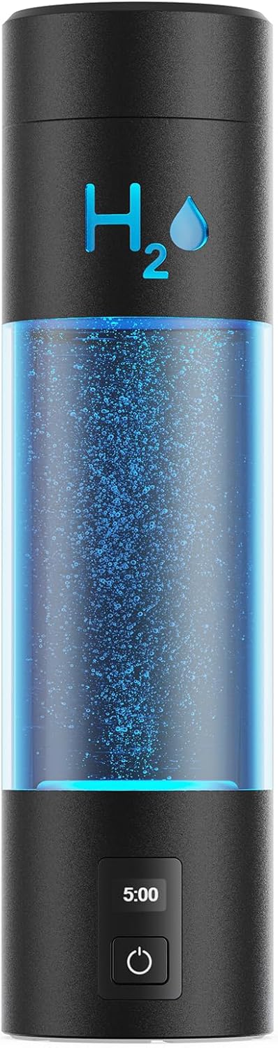 9.5oz High-grade Portable Hydrogen Water Bottle with Food-grade PC Cup Body & HydrogenLock Tech, Up to 6000ppb in 10mins/4000ppb in 5mins, Hydrogen Water Bottle Generator with SPE & PEM Tech