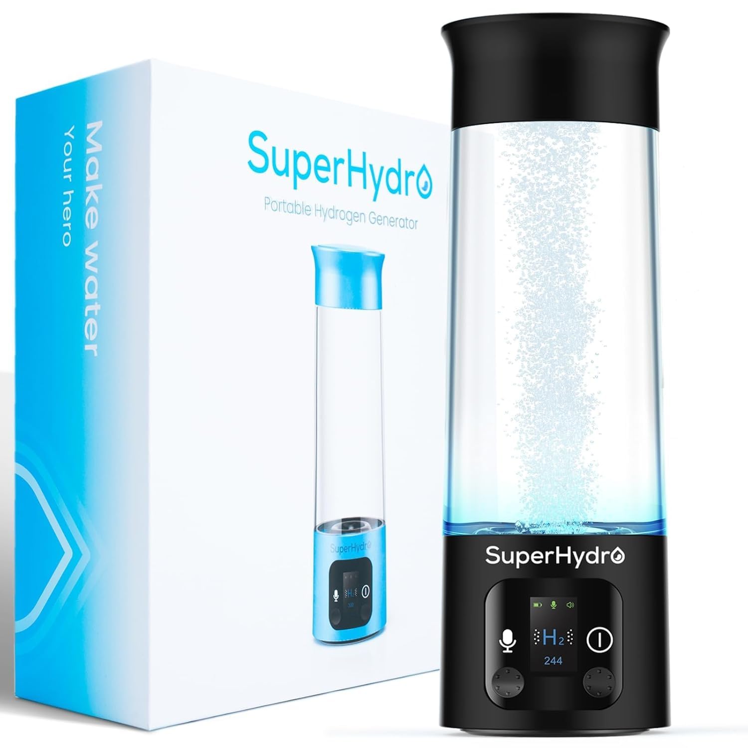 Hydrogen Water Bottle Generator - Up to 6000+ PPB Concentration - SPE/PEM Technology - Voice Reminder - Water Ionizer Machine Suitable for Travel, Daily and Office Drinking - 12oz (Green)