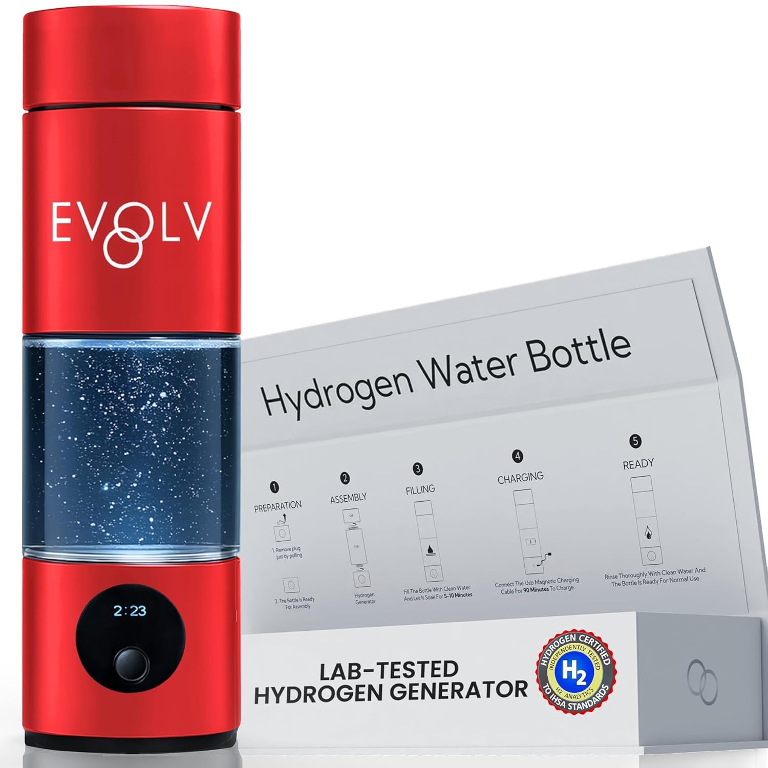 EVOLV Hydrogen Water Bottle Generator – SPE & PEM Water Ionizer 5.4PPM, Highest H2 Concentration – Portable 8oz Hydrogenated Water Bottle – Leak-Proof Hydrogen Water Machine, Easy to Use – Turquoise