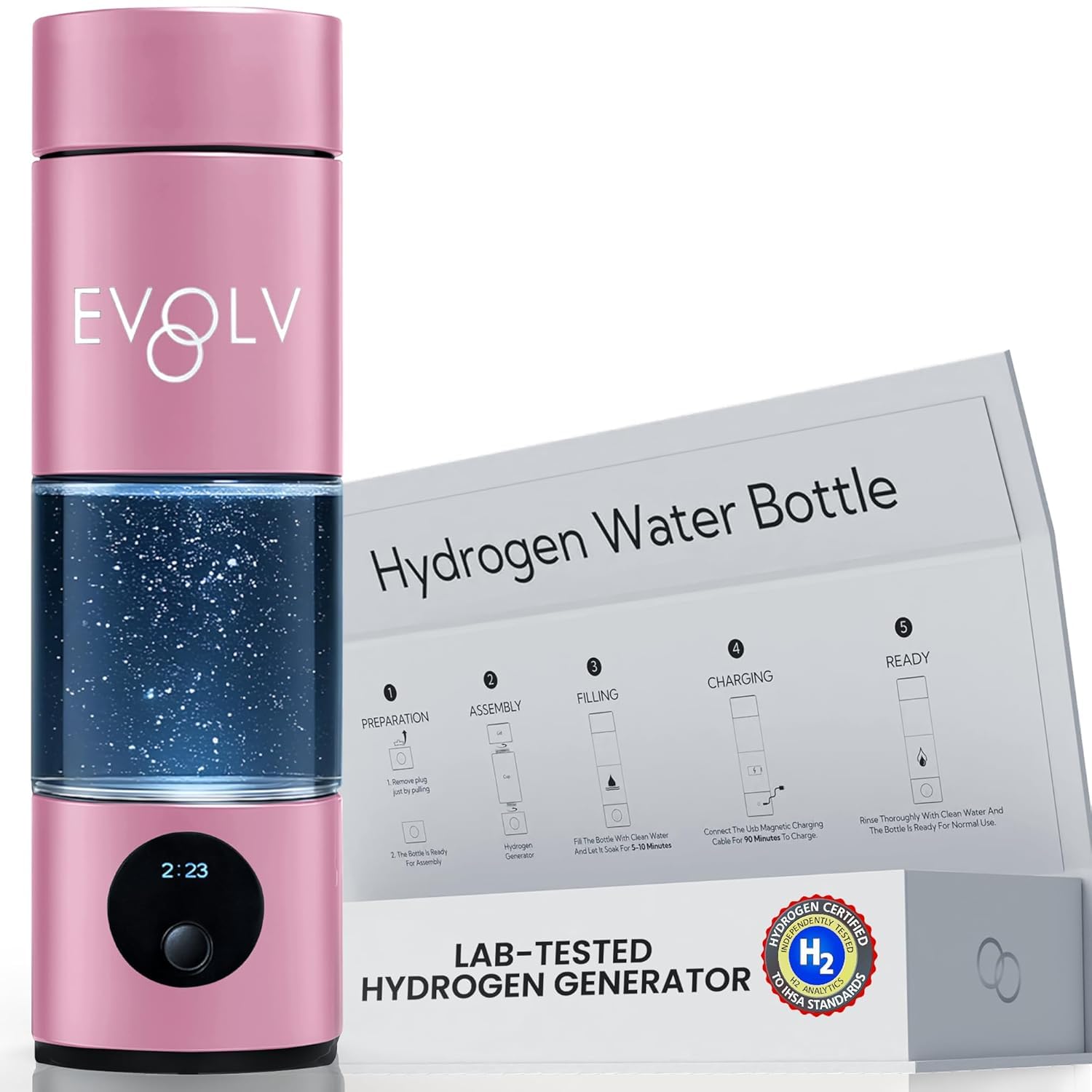 EVOLV Hydrogen Water Bottle Generator – SPE & PEM Water Ionizer 5.4PPM, Highest H2 Concentration – Portable 8oz Hydrogenated Water Bottle – Leak-Proof Hydrogen Water Machine, Easy to Use – Turquoise