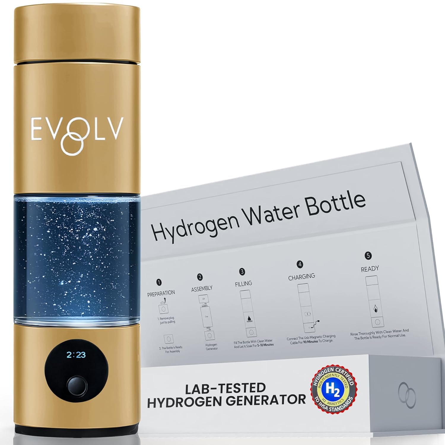 EVOLV Hydrogen Water Bottle Generator – SPE & PEM Water Ionizer 5.4PPM, Highest H2 Concentration – Portable 8oz Hydrogenated Water Bottle – Leak-Proof Hydrogen Water Machine, Easy to Use – Turquoise