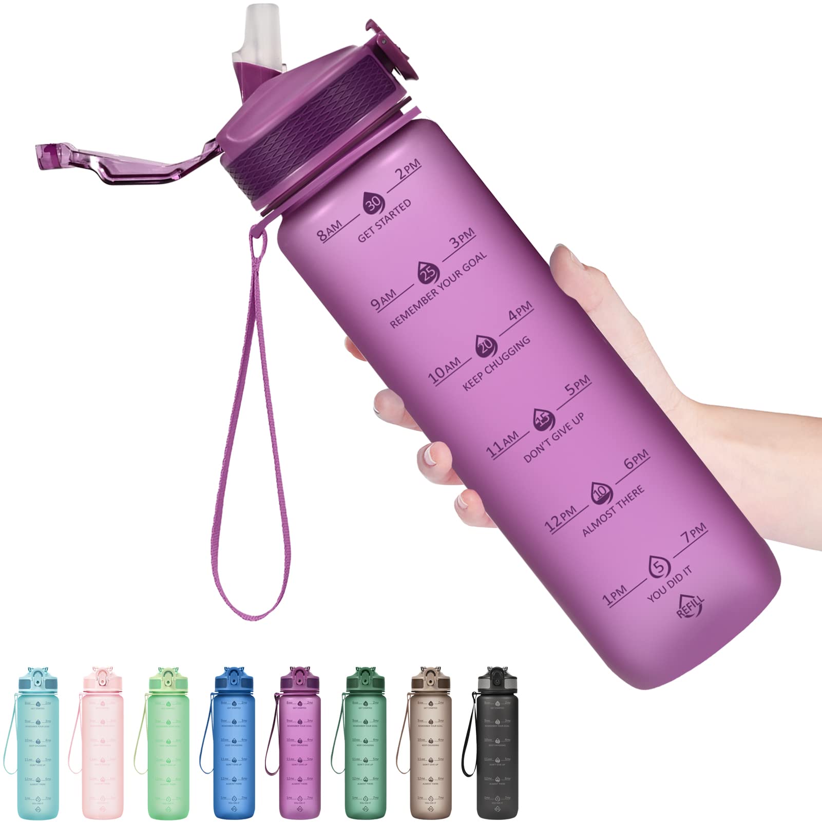 Hyeta 32oz Water Bottles with Straw - Stay Motivated and Hydrated with Convenient Times to Drink Markings, Durable, Leak-proof