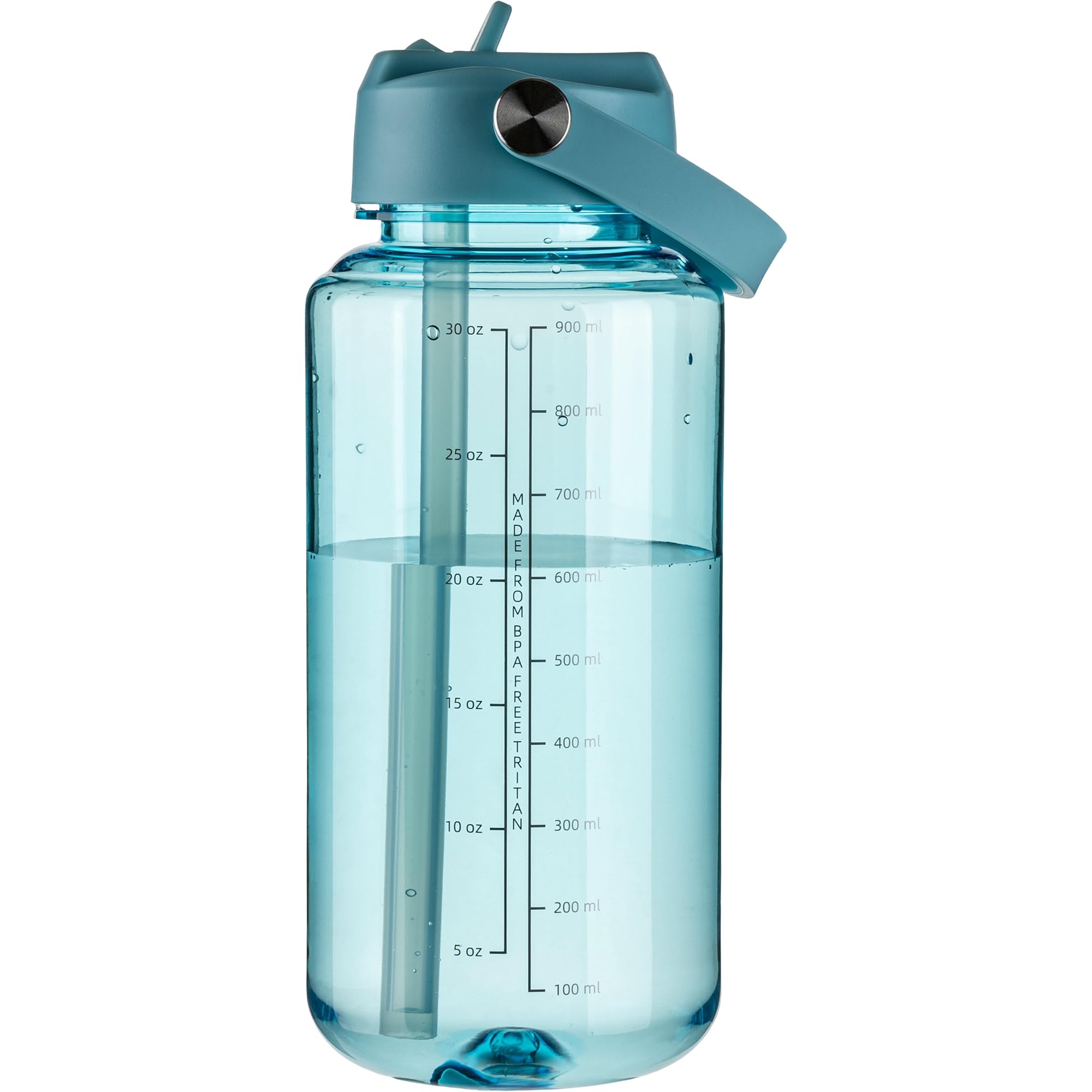 OLDLEY 32 oz Clear Water Bottle with Straw,Tritan BPA-Free, Wide Mouth, Leak Proof - for Gym, Travel, Home, School, Office (Army Green)