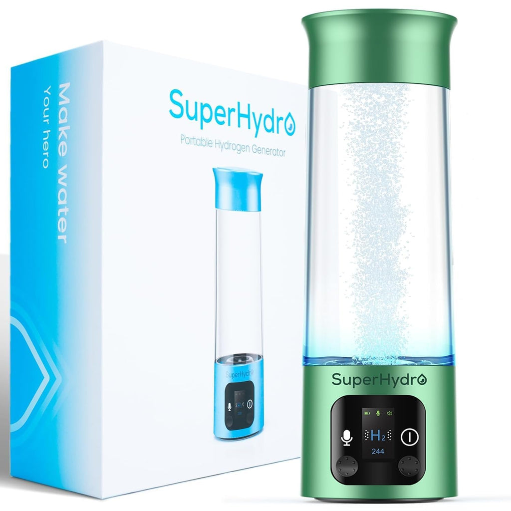 Hydrogen Water Bottle Generator - Up to 6000+ PPB Concentration - SPE/PEM Technology - Voice Reminder - Water Ionizer Machine Suitable for Travel, Daily and Office Drinking - 12oz (Green)