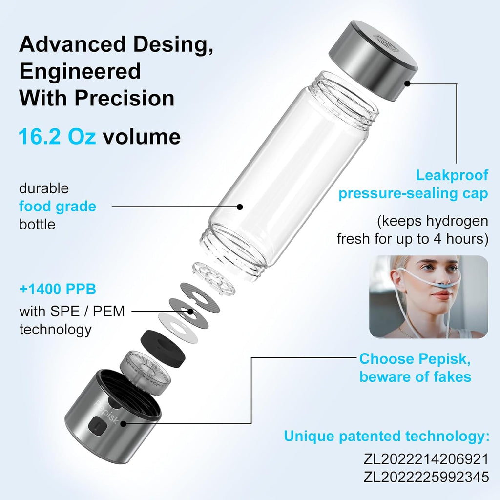 2025 New Hydrogen Water Generator Bottles, Hydrogenated Water Bottle with SPE PEM Technology, 460ml(16OZ) Hydrogen Water Bottle Generator for Home, Office, and Travel-Certified H2 Generator-Gift Box