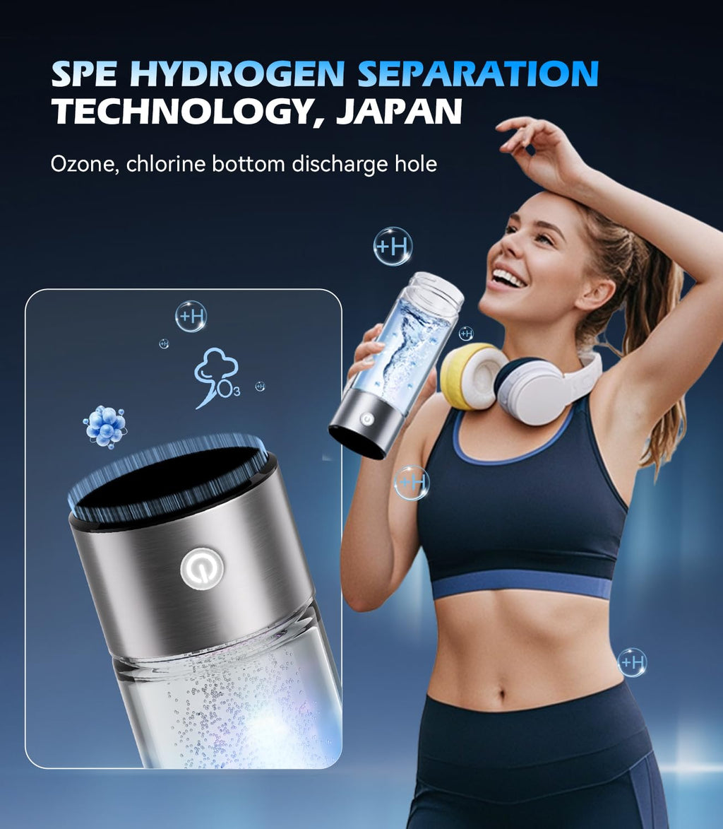 New Upgrade Hydrogen Water Bottle Generator 【NO.1 Double Hydrogen Content】 【Industry TOP - 24-Hour Hydrogen Lock】 | 0 Chlorine & 0 Ozone | 100% Leak-Proof Seal, Hydrogen Water Bottle Generator