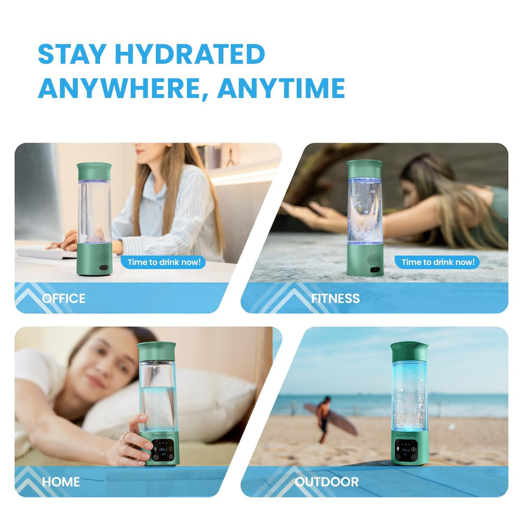 Hydrogen Water Bottle Generator - Up to 6000+ PPB Concentration - SPE/PEM Technology - Voice Reminder - Water Ionizer Machine Suitable for Travel, Daily and Office Drinking - 12oz (Green)