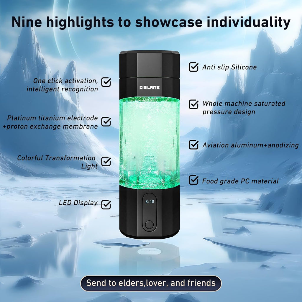10000PPB+ Hydrogen Water Bottle SPE PEM Technology Hydrogen Water Generator with Seven Colorful Light-Best Hydrogen Water Technology (S-Black)