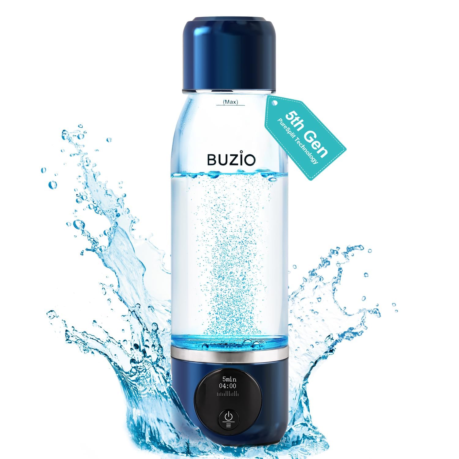 Hydrogen Water Bottle, BUZIO 3800ppb Hydrogen Water Bottles Generator Machine with Gen5 SPE/PEM Technology, Portable Athletic Performance Alkaline Water Bottle, with Dupont Membrane, OLED Display