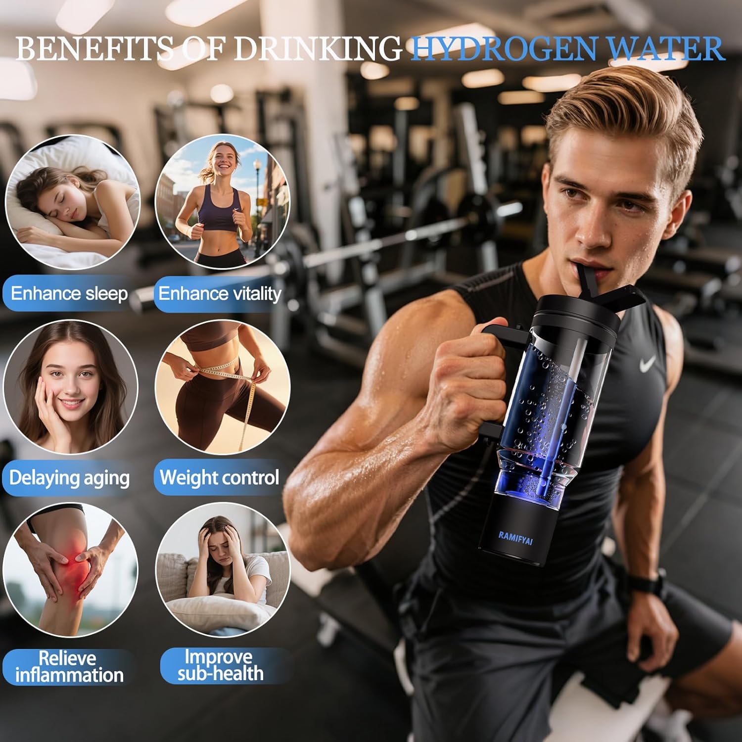 2025 New Upgrade Hydrogen Water Bottle with Braces SPE&PEM Technican 1000ML for Hydrogen Water Generator (Hydrogen Water Bottle with Straw, 1000ML)