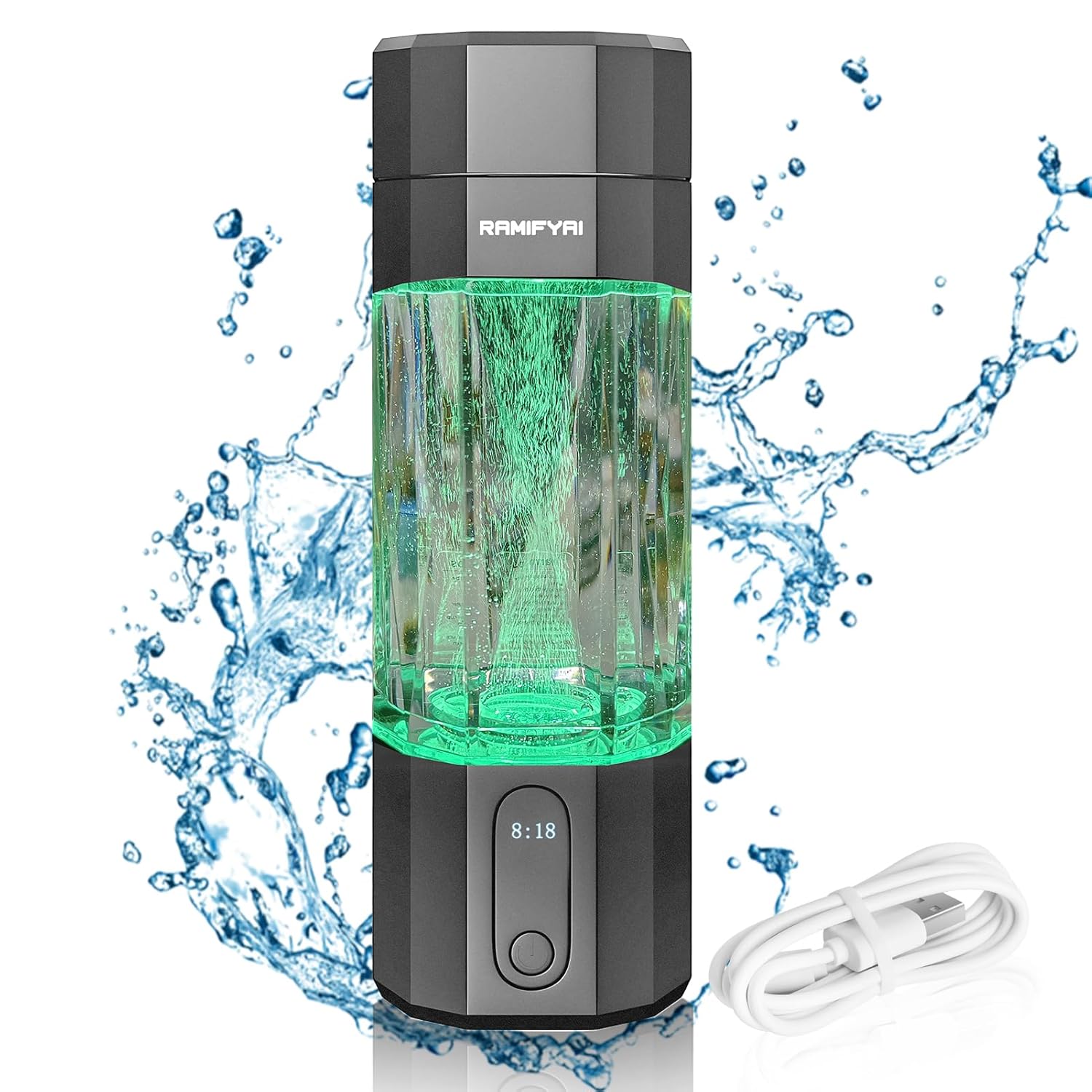 New Upgrade 10000PPB Hydrogen Water Bottle SPE/PEM Technology Seven Colorful Light Double Anti-Slip and Leak-Proof Hydrogen Water Generator with LCD Display (Upgrade Gray)