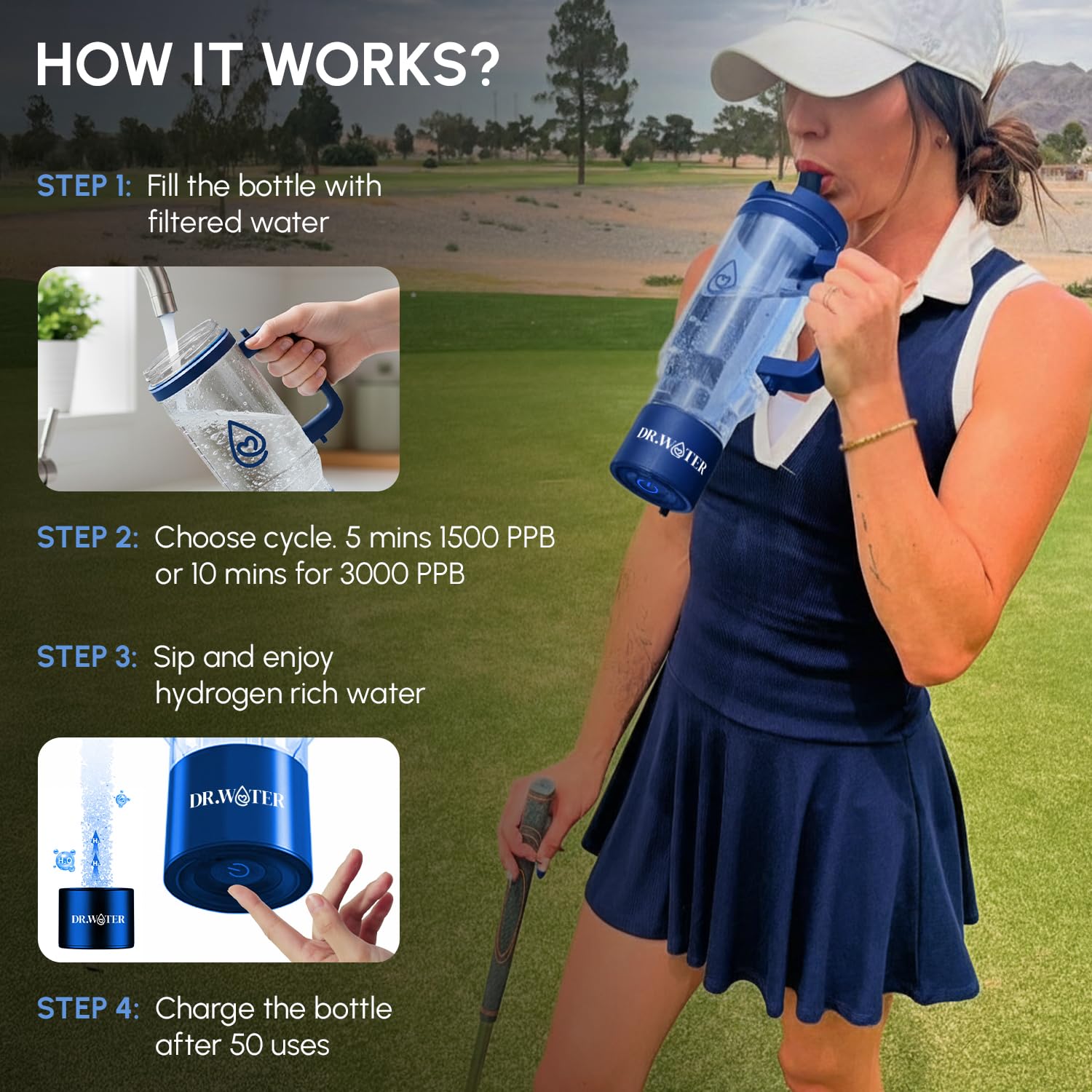 Hydrogen Water Bottle - 3X More Hydrogen Concentration - 32oz Hydrogen Water Bottle Generator - Portable Hydrogen Water Machine | Certified H2 Generator - HydroStanley Black