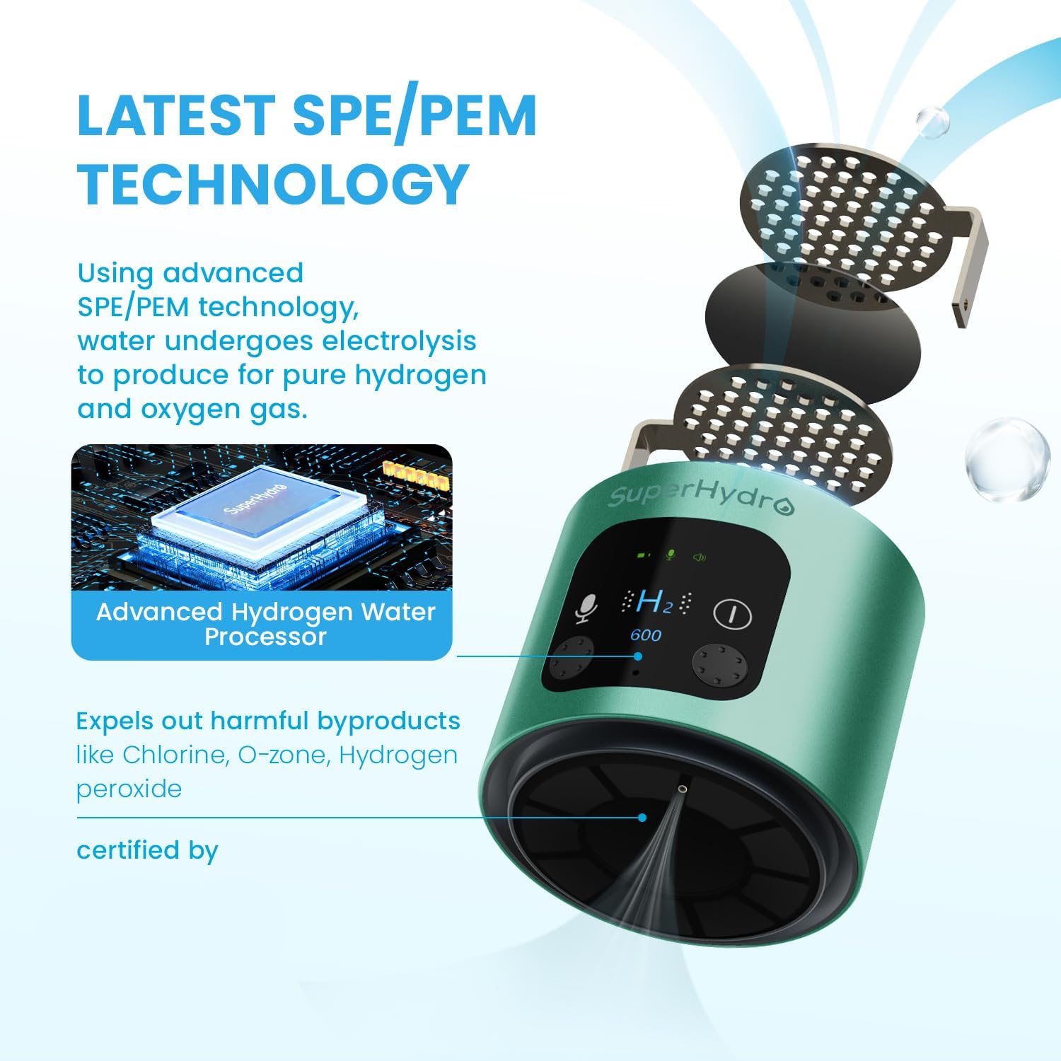Hydrogen Water Bottle Generator - Up to 6000+ PPB Concentration - SPE/PEM Technology - Voice Reminder - Water Ionizer Machine Suitable for Travel, Daily and Office Drinking - 12oz (Green)