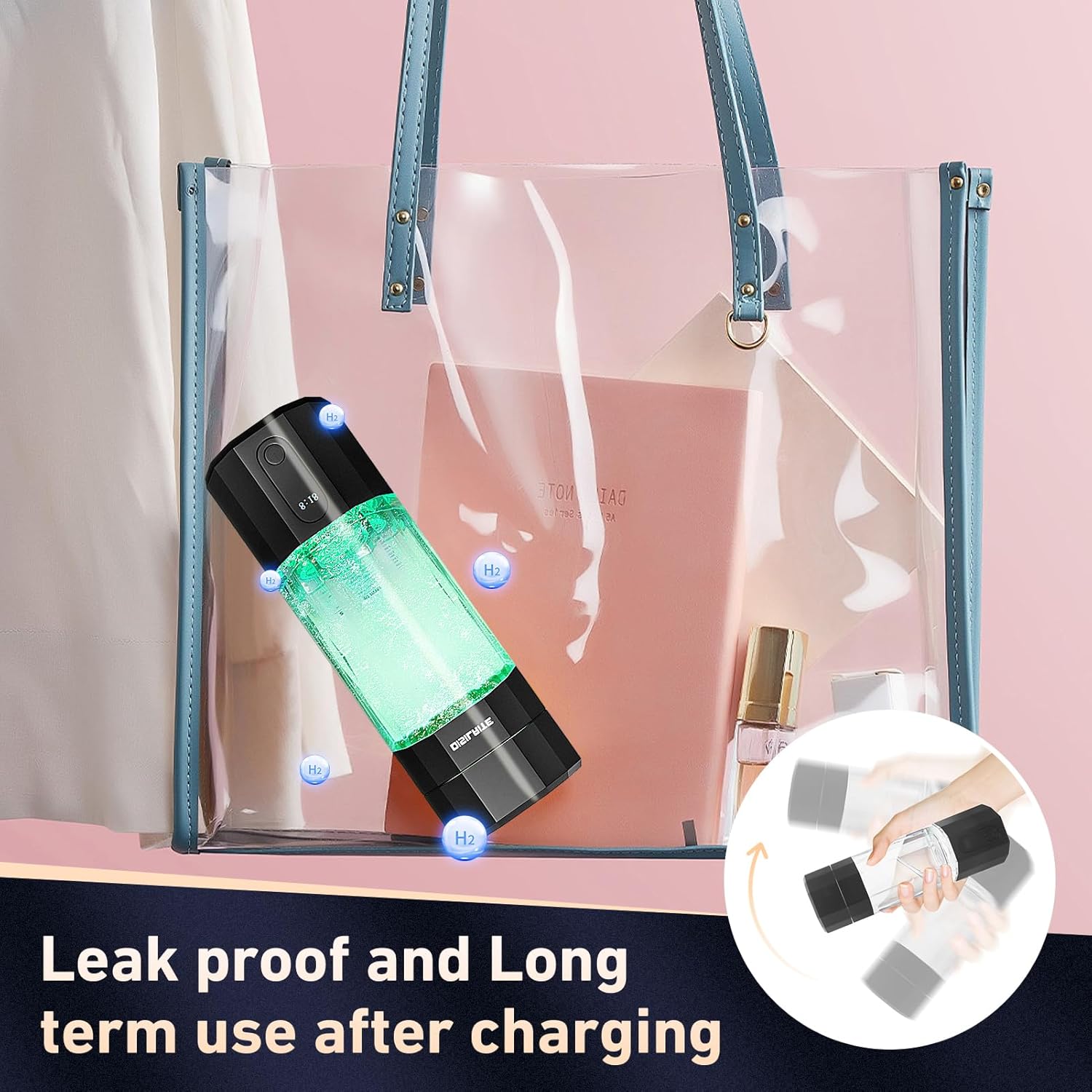 10000PPB+ Hydrogen Water Bottle SPE PEM Technology Hydrogen Water Generator with Seven Colorful Light-Best Hydrogen Water Technology (S-Black)