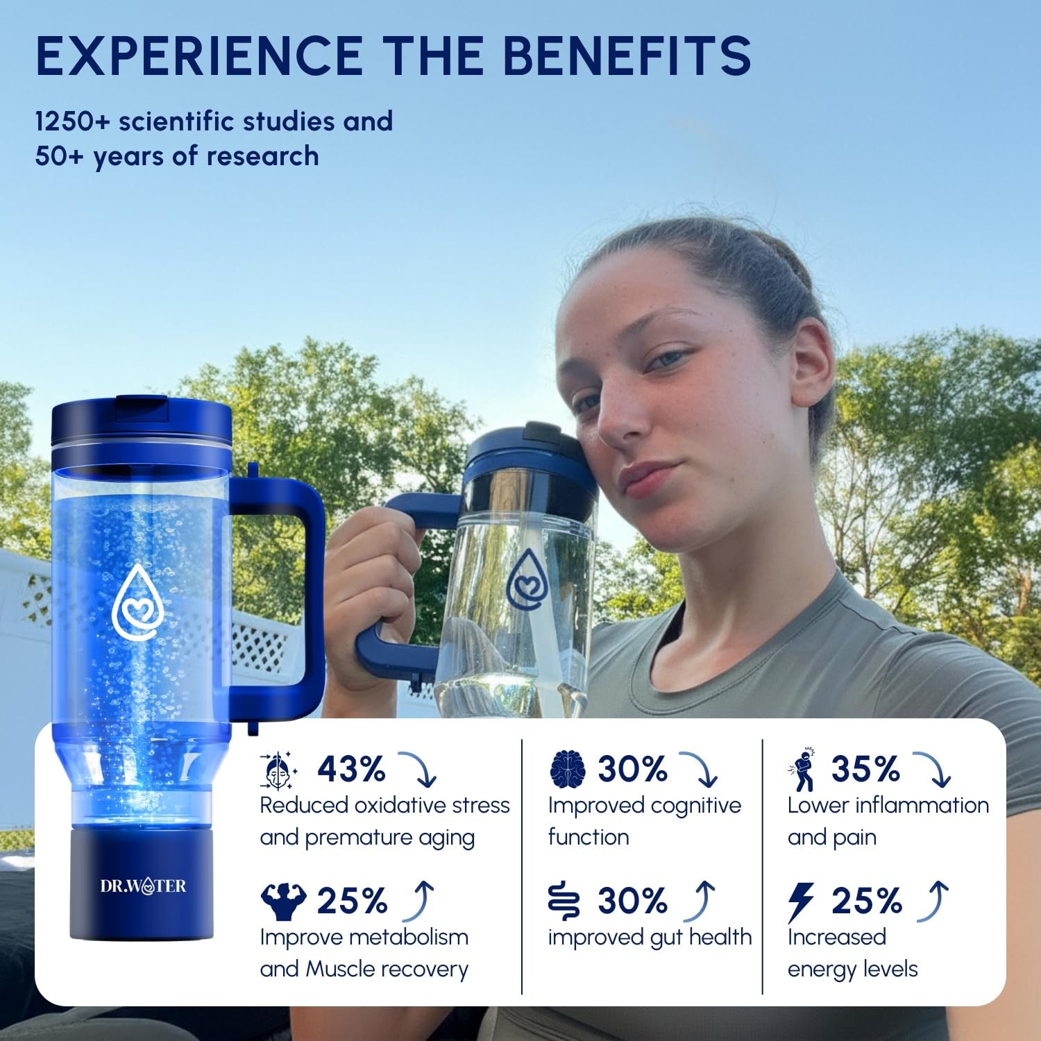 Hydrogen Water Bottle - 3X More Hydrogen Concentration - 32oz Hydrogen Water Bottle Generator - Portable Hydrogen Water Machine | Certified H2 Generator - HydroStanley Black