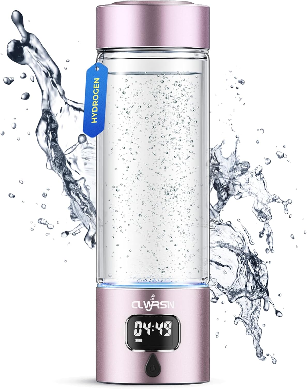 Hydrogen Water Bottle, Portable Glass Hydrogen Water Bottle Generator Machine — SPE/PEM Technology — Athletic Performance & Hydration System — for Gym, Sports, Travel & Outdoor, 11.5Oz (Pink)