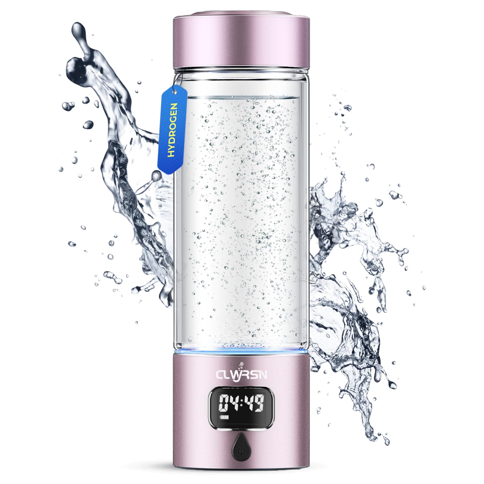 Hydrogen Water Bottle, Portable Glass Hydrogen Water Bottle Generator Machine — SPE/PEM Technology — Athletic Performance & Hydration System — for Gym, Sports, Travel & Outdoor, 11.5Oz (Pink)