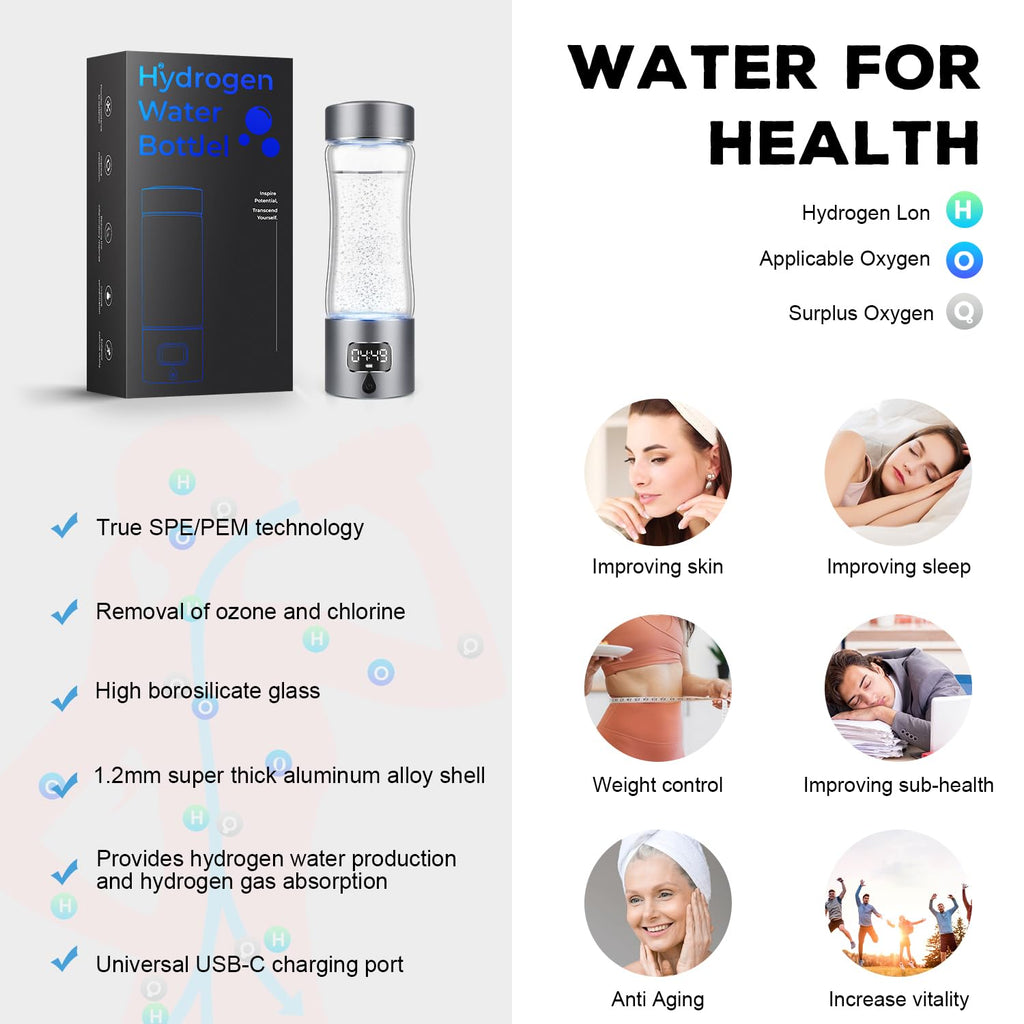 Hydrogen Water Bottle Generator with SPE/PEM Technology, Anlewo Portable H2 Water Ionizer Machine,5000PPB,6 Hours Hydrogen Retention for Family Friends Office Travel Sports Fitness
