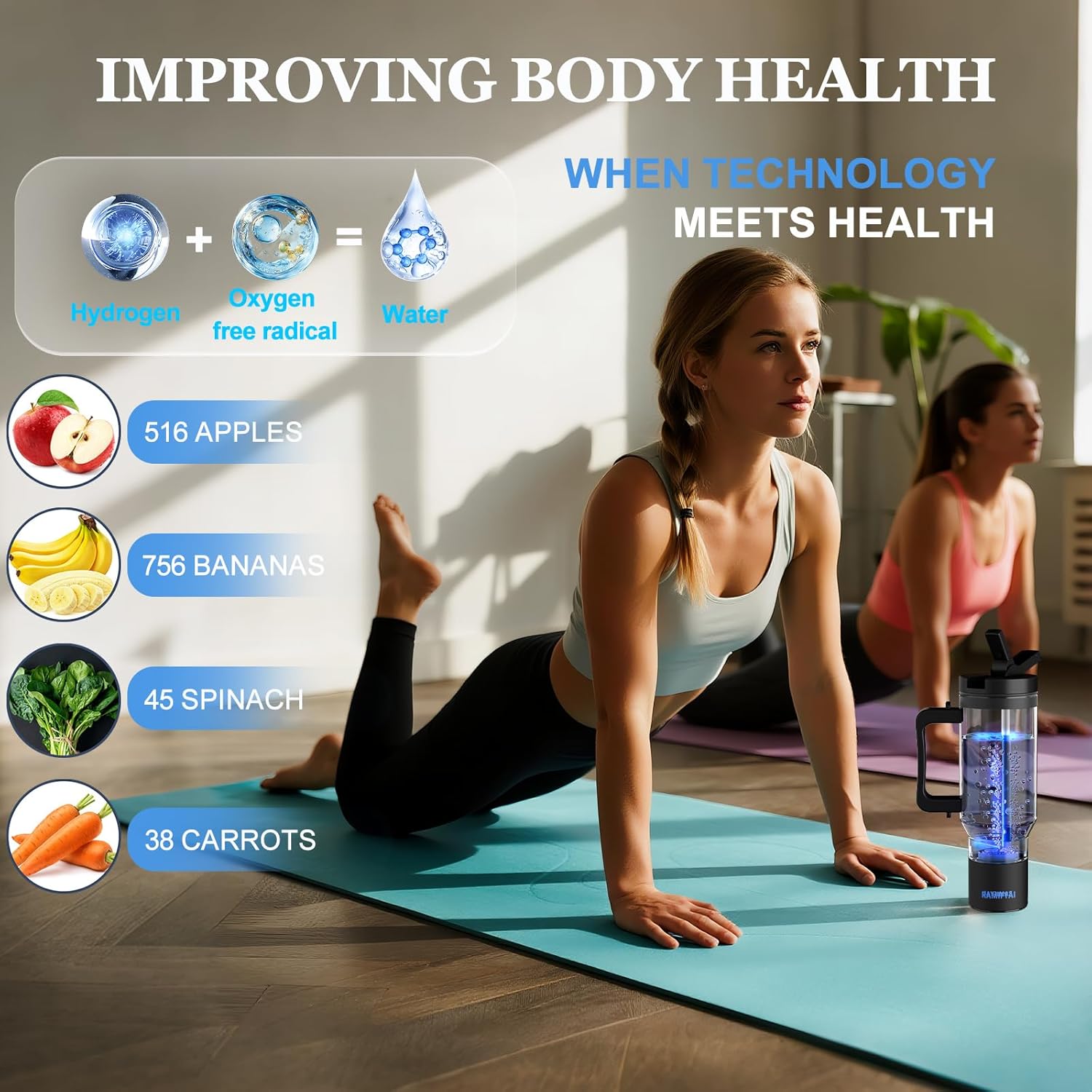 2025 New Upgrade Hydrogen Water Bottle with Braces SPE&PEM Technican 1000ML for Hydrogen Water Generator (Hydrogen Water Bottle with Straw, 1000ML)