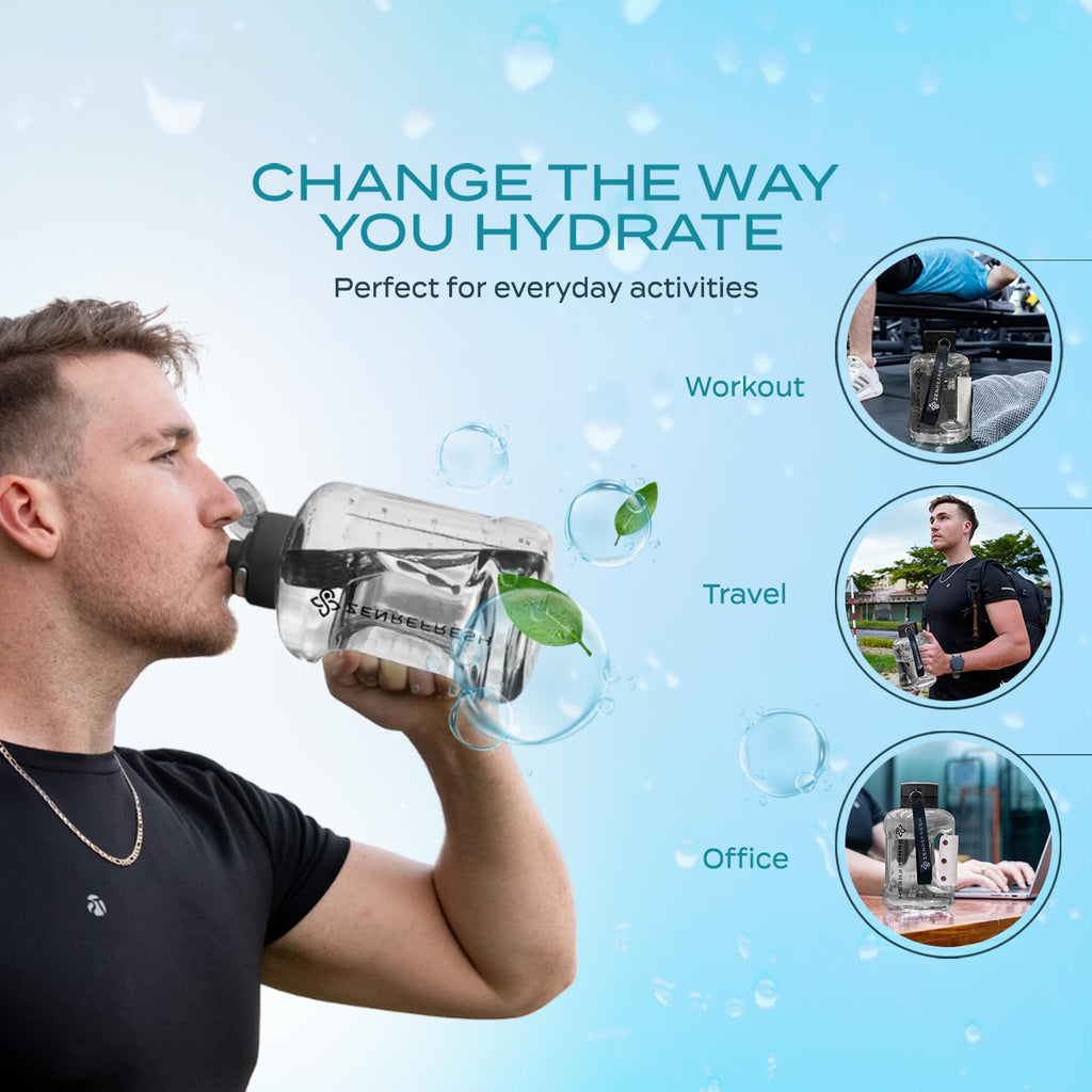 50 Oz Hydrogen Water Bottle, 2025 New SPE/PEM Technology, Large Gym Hydrogen Bottles, Travel Hydrogen Water Bottle Generator With Straw & Additional Cap, USA Brand, Up to 1800 ppb - Black