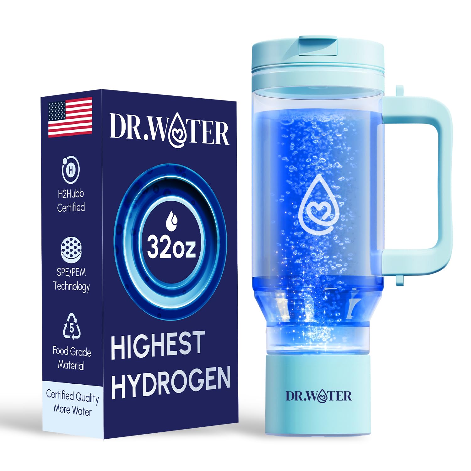 Hydrogen Water Bottle - 3X More Hydrogen Concentration - 32oz Hydrogen Water Bottle Generator - Portable Hydrogen Water Machine | Certified H2 Generator - HydroStanley Black