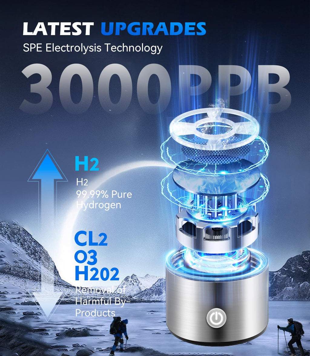 New Upgrade Hydrogen Water Bottle Generator 【NO.1 Double Hydrogen Content】 【Industry TOP - 24-Hour Hydrogen Lock】 | 0 Chlorine & 0 Ozone | 100% Leak-Proof Seal, Hydrogen Water Bottle Generator
