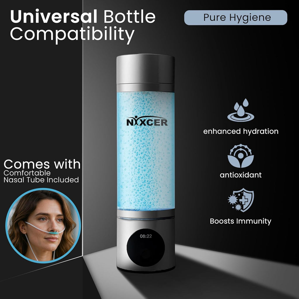 Hydrogen Pro Water Bottle – 8000PPB H2, SPE/PEM, OLED Display, Dual Mode (5/10 Min), USB-C Rechargeable – Portable Hydrogen Generator for Wellness, Recovery, Gym & Gift (Silver)