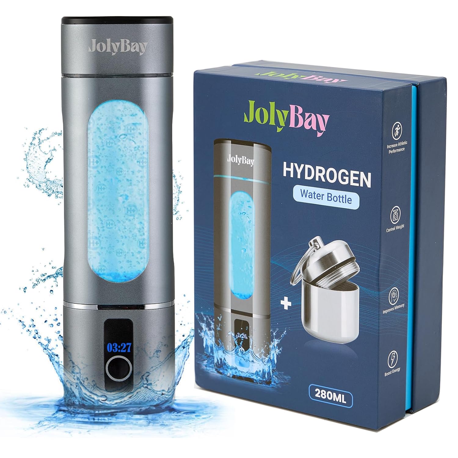 Portable Hydrogen Water Bottle Generator 280ML | Molecular Hydrogen Water Machine with SPE PEM | 8000 PPB and Dual Mode Timer, Lightweight Hydro Bottle for Office, Gym, Home, and Travel