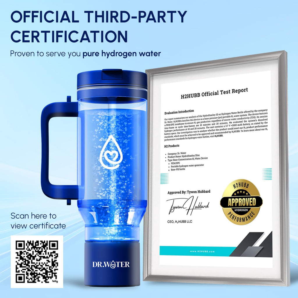 Hydrogen Water Bottle - 3X More Hydrogen Concentration - 32oz Hydrogen Water Bottle Generator - Portable Hydrogen Water Machine | Certified H2 Generator - HydroStanley Black