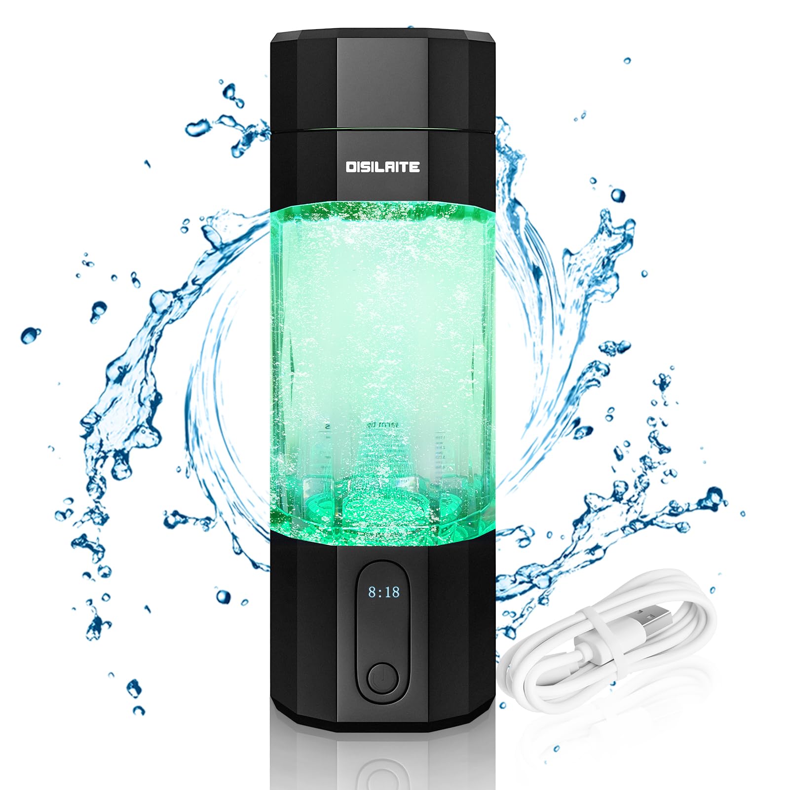 10000PPB+ Hydrogen Water Bottle SPE PEM Technology Hydrogen Water Generator with Seven Colorful Light-Best Hydrogen Water Technology (S-Black)