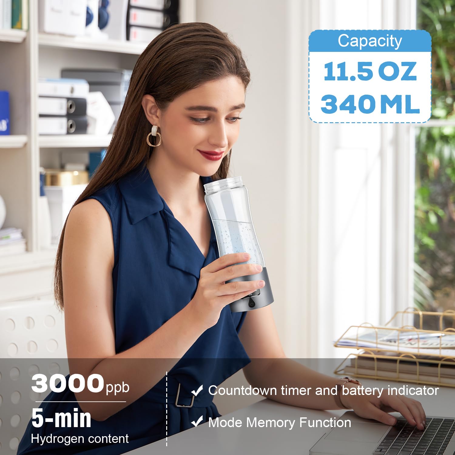 Hydrogen Water Bottle Generator with SPE/PEM Technology, Anlewo Portable H2 Water Ionizer Machine,5000PPB,6 Hours Hydrogen Retention for Family Friends Office Travel Sports Fitness