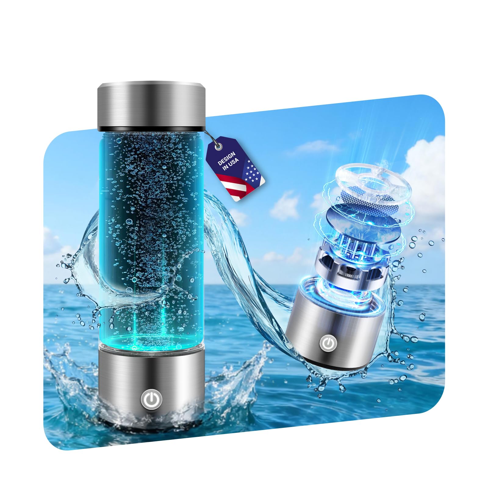 New Upgrade Hydrogen Water Bottle Generator 【NO.1 Double Hydrogen Content】 【Industry TOP - 24-Hour Hydrogen Lock】 | 0 Chlorine & 0 Ozone | 100% Leak-Proof Seal, Hydrogen Water Bottle Generator