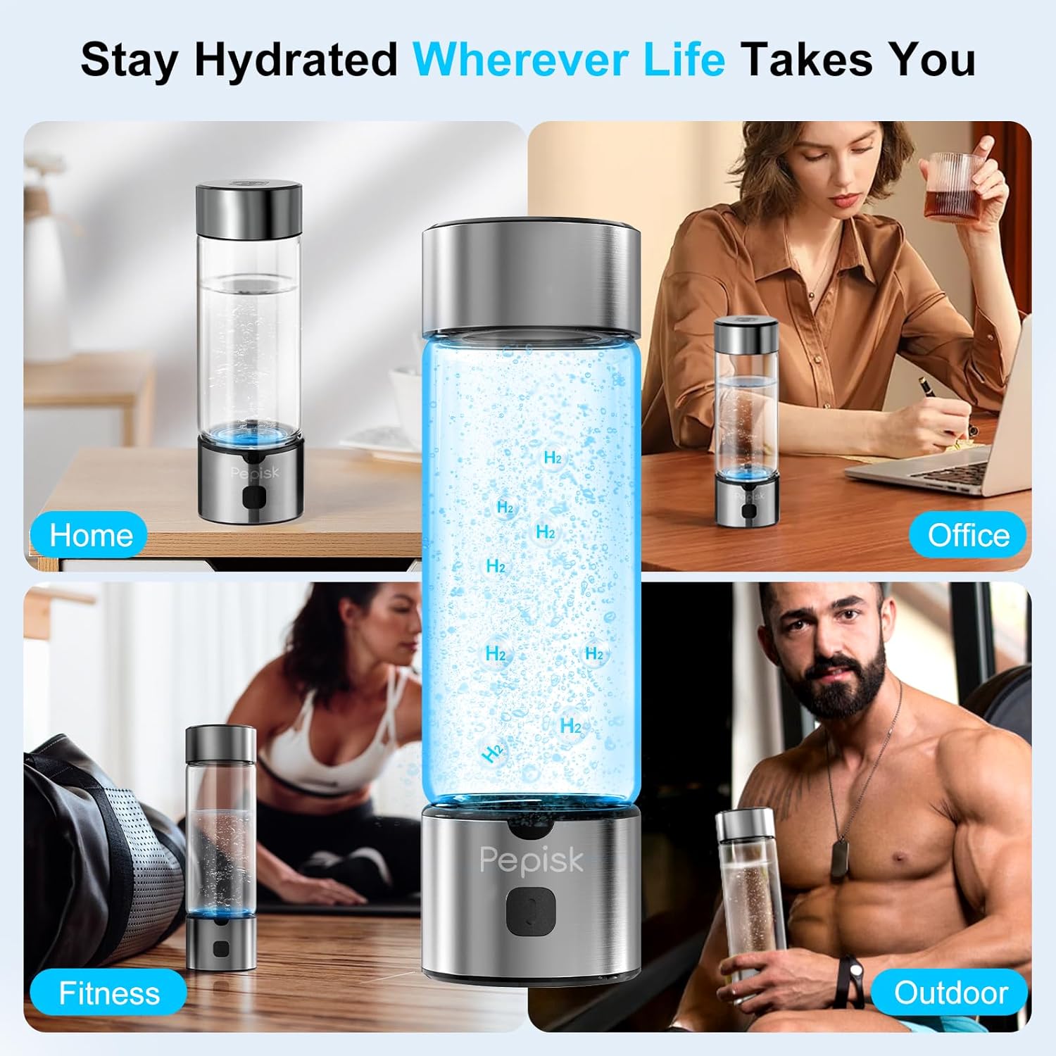 2025 New Hydrogen Water Generator Bottles, Hydrogenated Water Bottle with SPE PEM Technology, 460ml(16OZ) Hydrogen Water Bottle Generator for Home, Office, and Travel-Certified H2 Generator-Gift Box