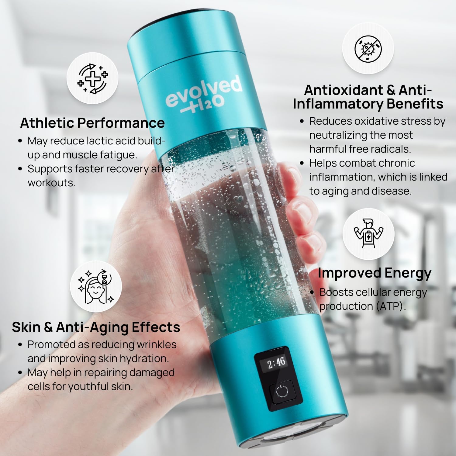 Certified Hydrogen Water Bottle Generator I 6200 PPB Portable Ionizer I SPE PEM Electrolysis I Rechargeable I Aussie Owned I Enhance Hydration & Wellness I 270ml/9.13oz (Blue)