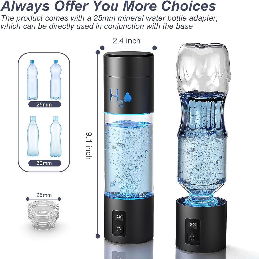 9.5oz High-grade Portable Hydrogen Water Bottle with Food-grade PC Cup Body & HydrogenLock Tech, Up to 6000ppb in 10mins/4000ppb in 5mins, Hydrogen Water Bottle Generator with SPE & PEM Tech