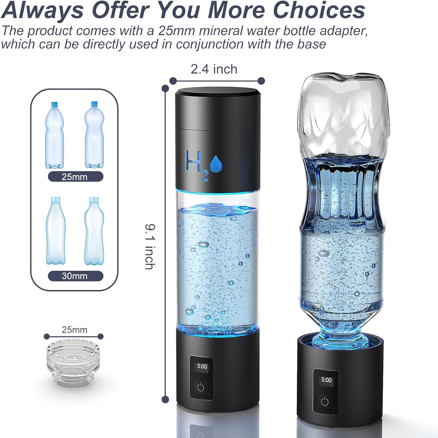 9.5oz High-grade Portable Hydrogen Water Bottle with Food-grade PC Cup Body & HydrogenLock Tech, Up to 6000ppb in 10mins/4000ppb in 5mins, Hydrogen Water Bottle Generator with SPE & PEM Tech