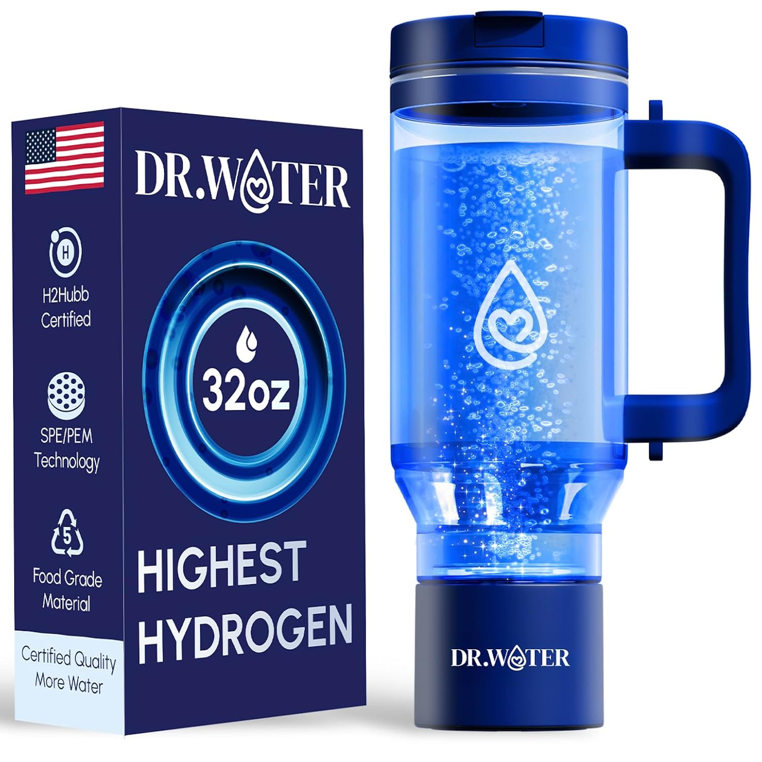 Hydrogen Water Bottle - 3X More Hydrogen Concentration - 32oz Hydrogen Water Bottle Generator - Portable Hydrogen Water Machine | Certified H2 Generator - HydroStanley Black