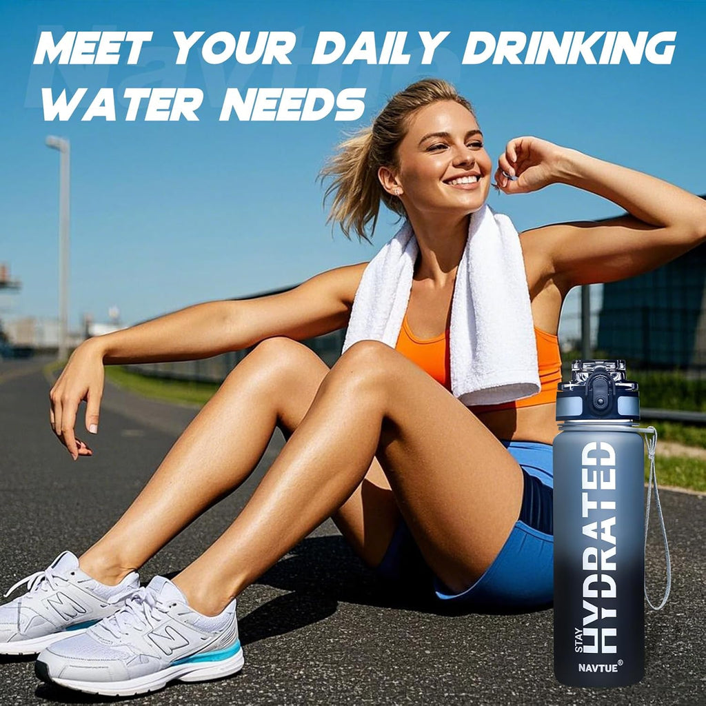 Water Bottle, 16OZ/ 500ML Sports Water Bottles with Time Marker Wide Mouth, Motivational and Leakproof Drink Bottle, BPA Free Tritan with Carry Strap for Gym Fitness Outdoor(1 Bottle)