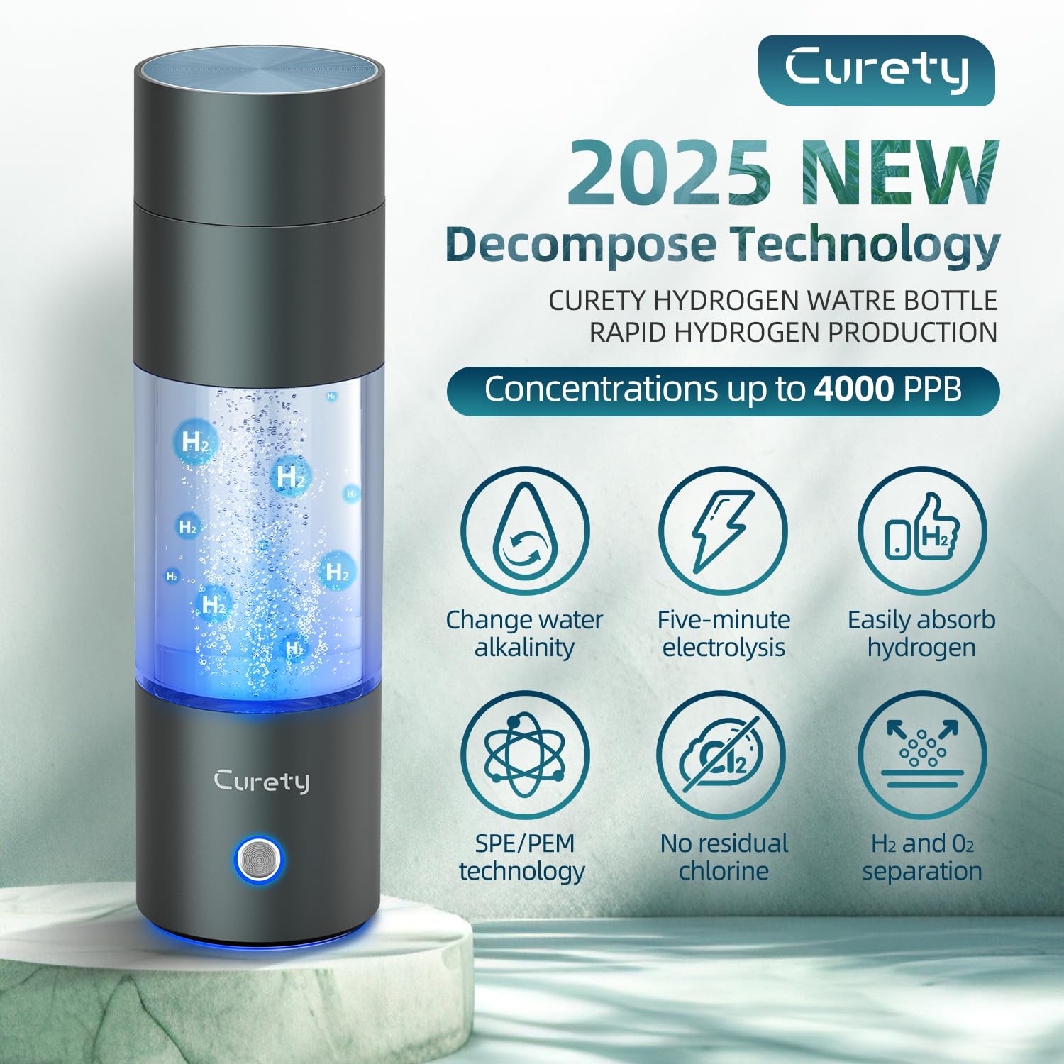 Hydrogen Water Bottle, 4000PPB Hydrogen Water Generator with SPE PEM Tech, 11OZ Food-Grade PC Hydro Water Machine, Health Care Gifts for Husband, Wife, Family, Friends, Travel