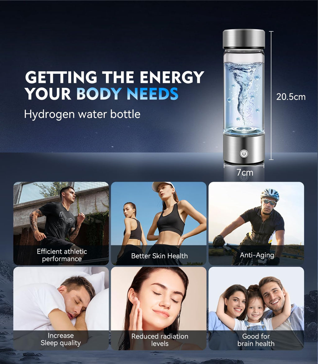 New Upgrade Hydrogen Water Bottle Generator 【NO.1 Double Hydrogen Content】 【Industry TOP - 24-Hour Hydrogen Lock】 | 0 Chlorine & 0 Ozone | 100% Leak-Proof Seal, Hydrogen Water Bottle Generator
