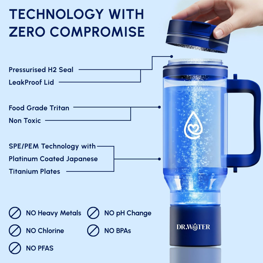 Hydrogen Water Bottle - 3X More Hydrogen Concentration - 32oz Hydrogen Water Bottle Generator - Portable Hydrogen Water Machine | Certified H2 Generator - HydroStanley Black
