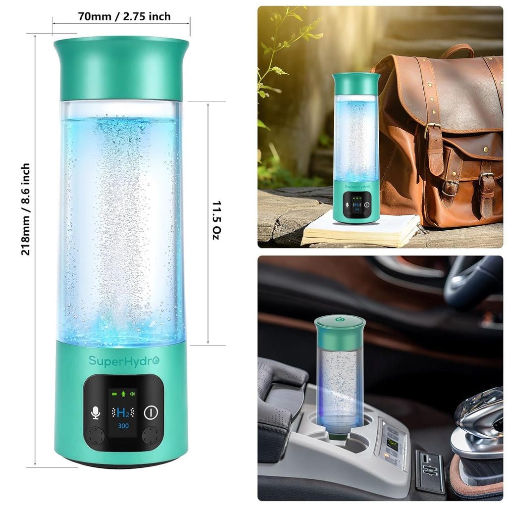 Hydrogen Water Bottle Generator - Up to 6000+ PPB Concentration - SPE/PEM Technology - Voice Reminder - Water Ionizer Machine Suitable for Travel, Daily and Office Drinking - 12oz (Green)