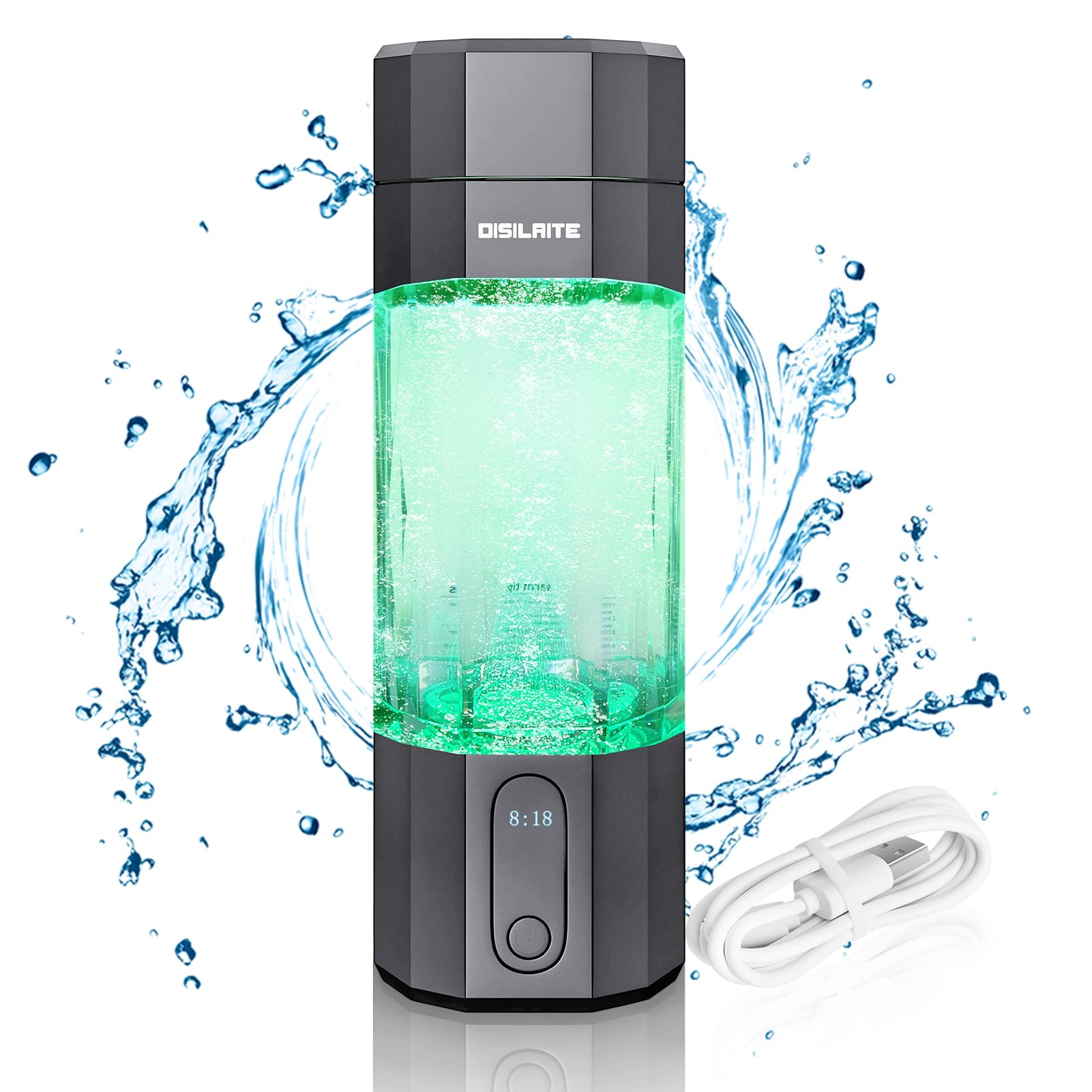 10000PPB+ Hydrogen Water Bottle SPE PEM Technology Hydrogen Water Generator with Seven Colorful Light-Best Hydrogen Water Technology (S-Black)