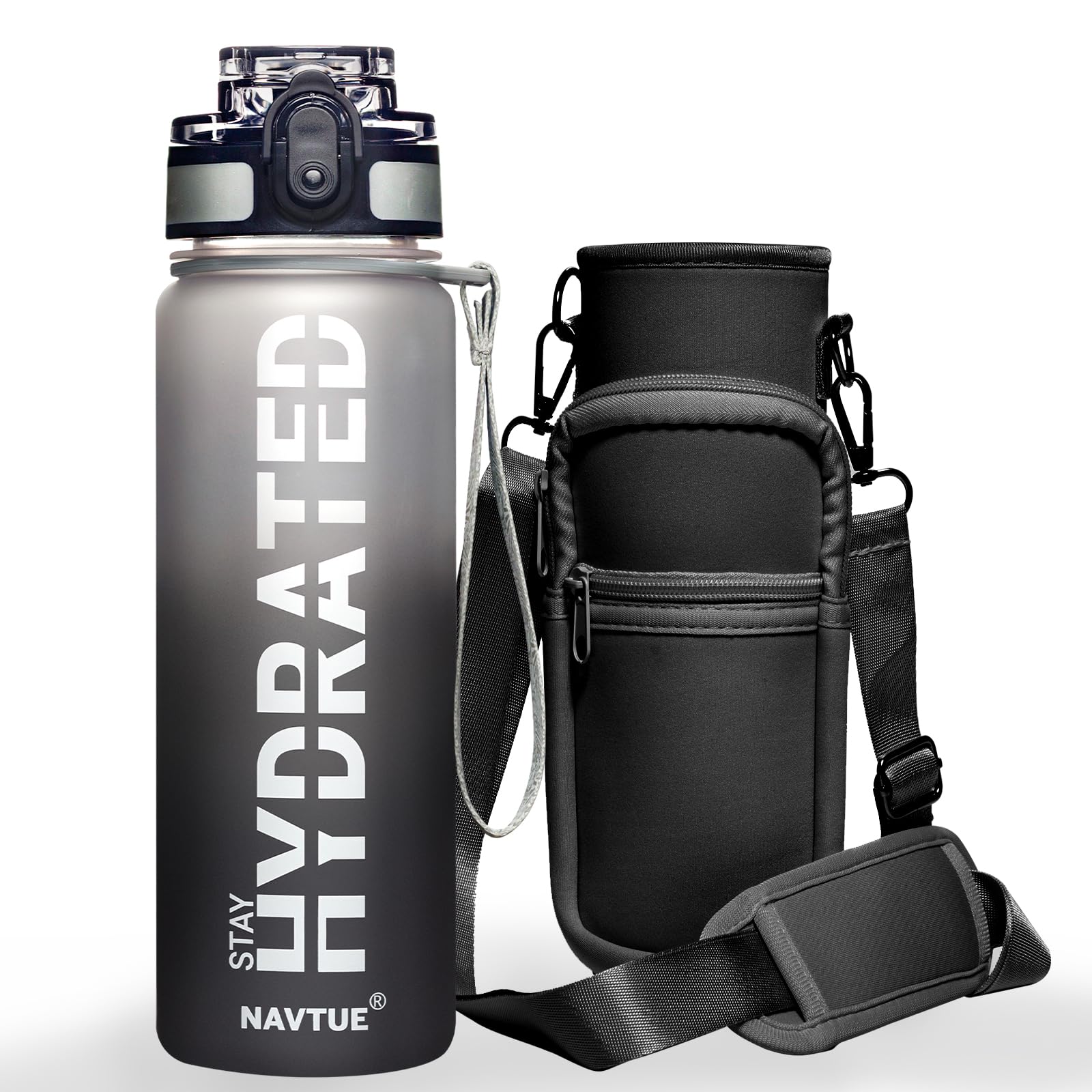 Water Bottle, 16OZ/ 500ML Sports Water Bottles with Time Marker Wide Mouth, Motivational and Leakproof Drink Bottle, BPA Free Tritan with Carry Strap for Gym Fitness Outdoor(1 Bottle)