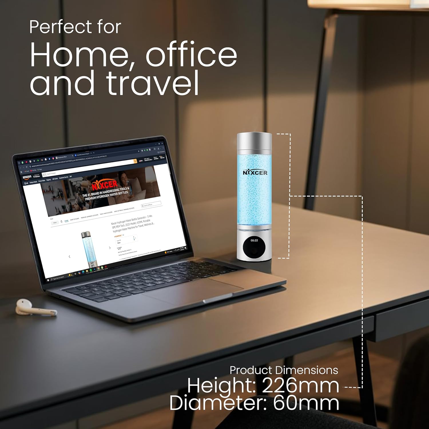 Hydrogen Pro Water Bottle – 8000PPB H2, SPE/PEM, OLED Display, Dual Mode (5/10 Min), USB-C Rechargeable – Portable Hydrogen Generator for Wellness, Recovery, Gym & Gift (Silver)