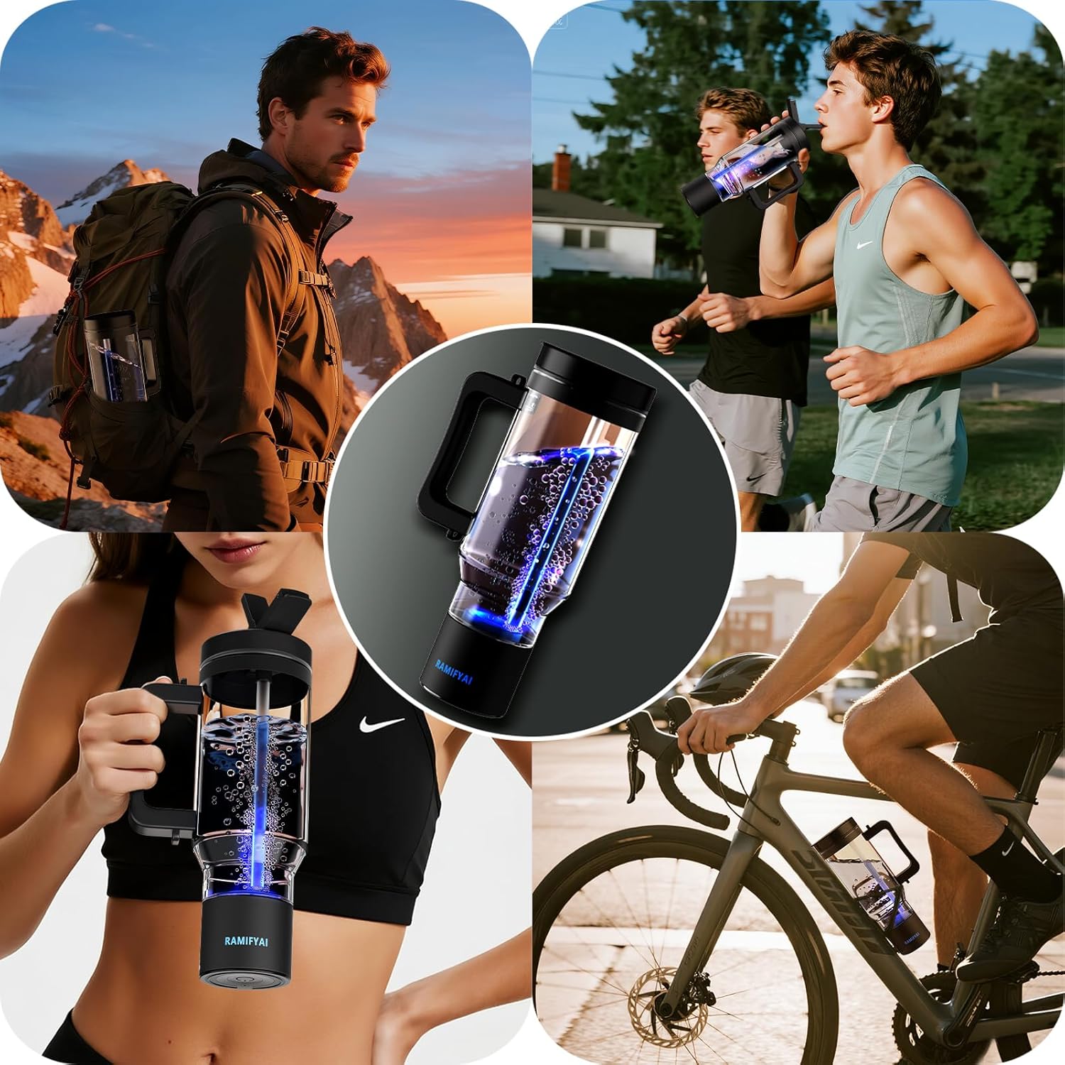 2025 New Upgrade Hydrogen Water Bottle with Braces SPE&PEM Technican 1000ML for Hydrogen Water Generator (Hydrogen Water Bottle with Straw, 1000ML)