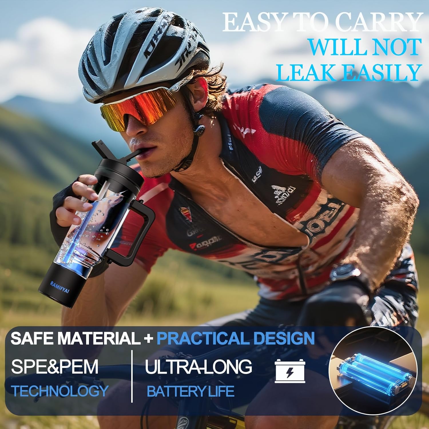 2025 New Upgrade Hydrogen Water Bottle with Braces SPE&PEM Technican 1000ML for Hydrogen Water Generator (Hydrogen Water Bottle with Straw, 1000ML)