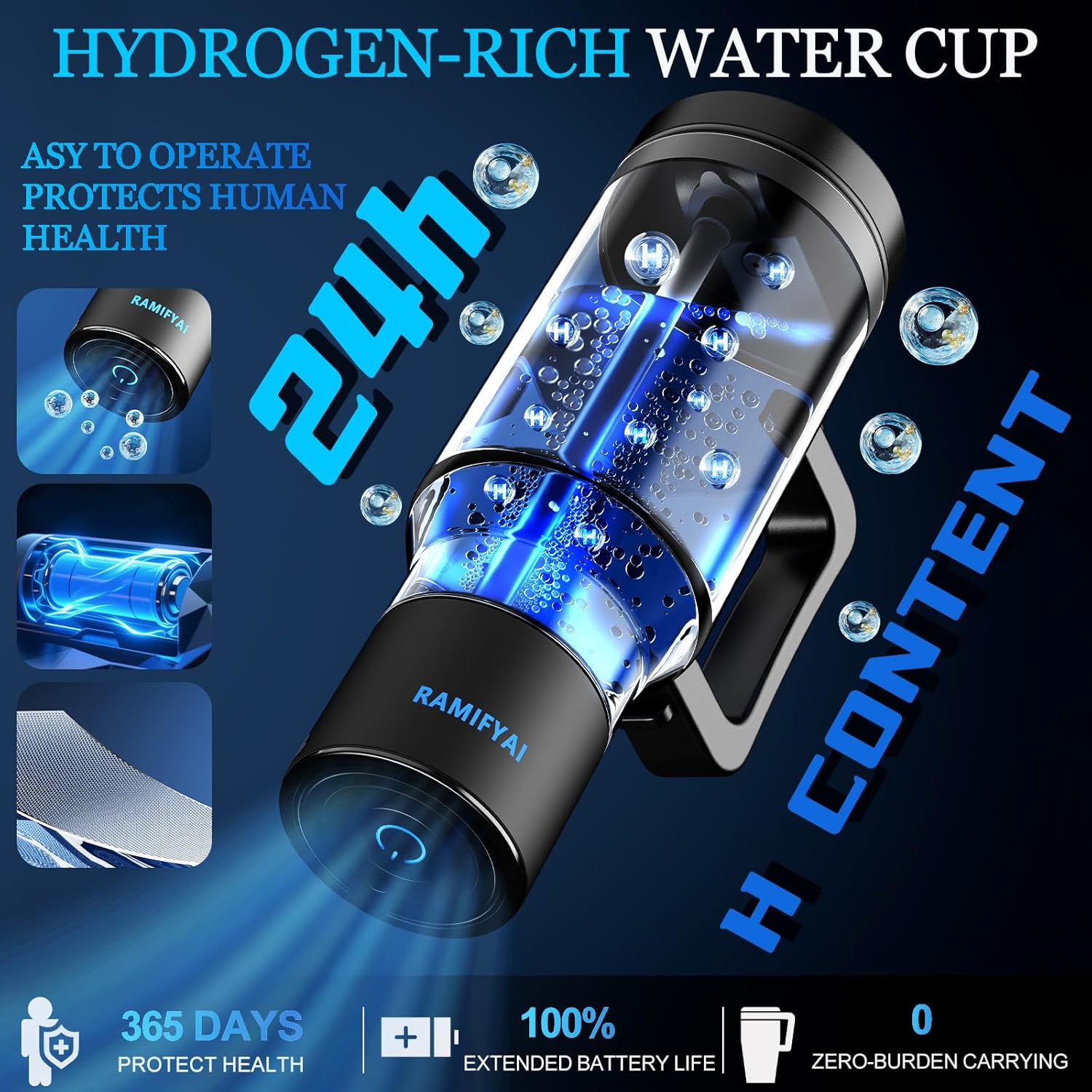 2025 New Upgrade Hydrogen Water Bottle with Braces SPE&PEM Technican 1000ML for Hydrogen Water Generator (Hydrogen Water Bottle with Straw, 1000ML)